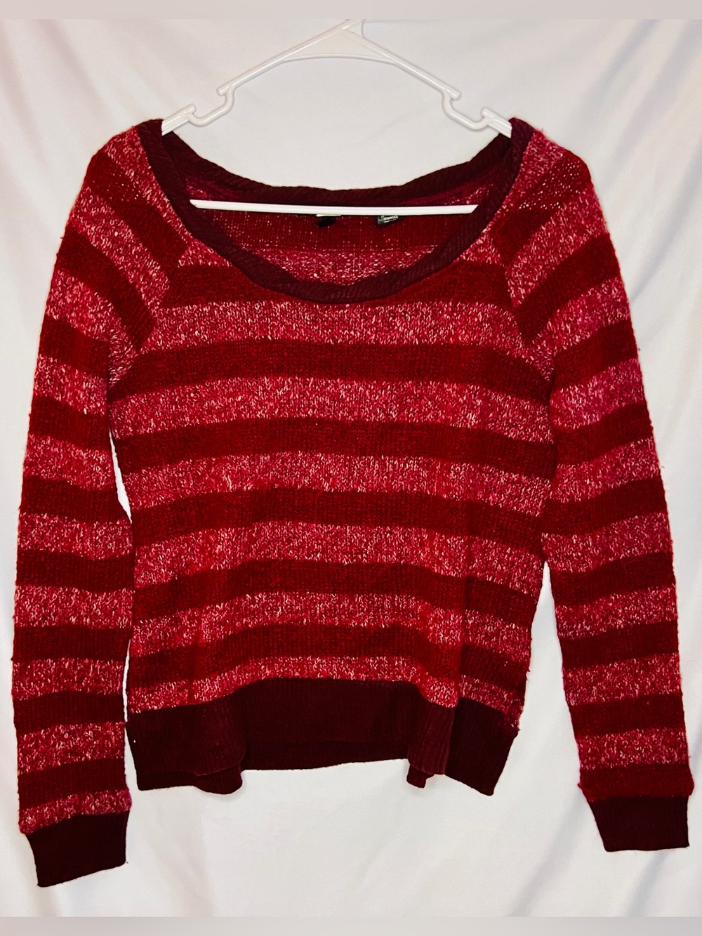 American Eagle Striped Shimmer Knit Sweater Red Maroon Size XS Wool Blend